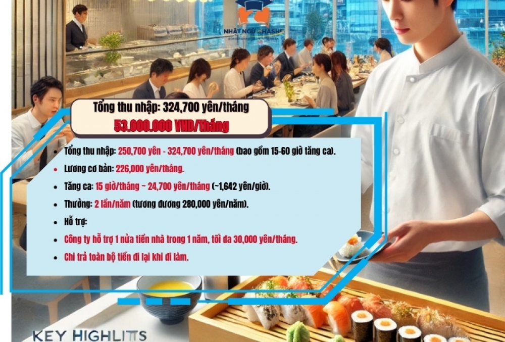 Đơn Hàng Nhà Hàng Tại Osaka – Lương Cao Đến 324,700 Yên/Tháng, Thưởng 2 Lần/Năm style=